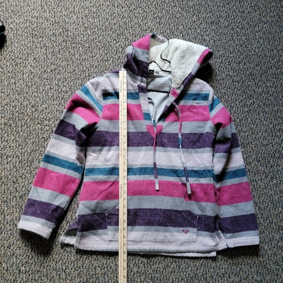 ROXY Pink Purple Striped Fleece Hoodie Size Medium - Picture 14 of 16
